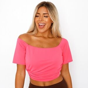 LUX LA Neon Pink Crop Short Sleeve Top Size Jrs Medium